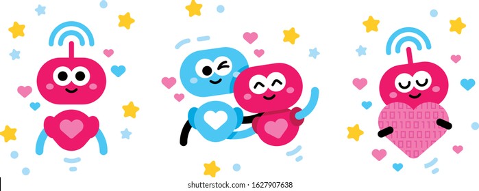 Also robots feel the love in the air.
Cute robots vector well layered mascots