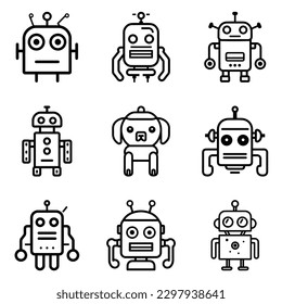 Robots Flat Icon Set Isolated On White Background