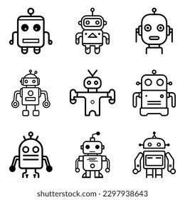 Robots Flat Icon Set Isolated On White Background