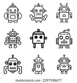 Robots Icono plano Conjunto Aislado En Fondo Blanco