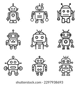 Robots Flat Icon Set Isolated On White Background