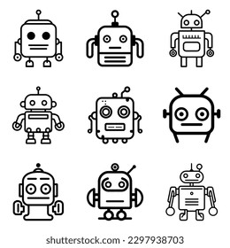 Robots Flat Icon Set Isolated On White Background