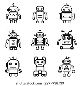 Robots Flat Icon Set Isolated On White Background