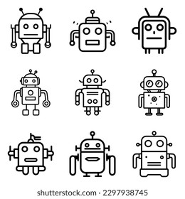 Robots Flat Icon Set Isolated On White Background