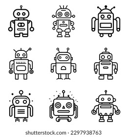 Robots Flat Icon Set Isolated On White Background