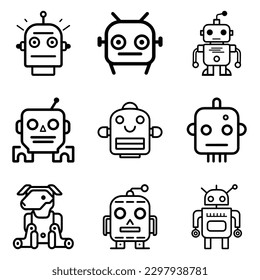 Robots Flat Icon Set Isolated On White Background