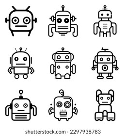 Robots Flat Icon Set Isolated On White Background
