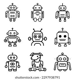 Robots Flat Icon Set Isolated On White Background