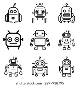 Robots Flat Icon Set Isolated On White Background