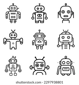 Robots Flat Icon Set Isolated On White Background