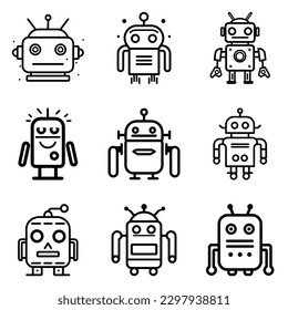 Robots Flat Icon Set Isolated On White Background