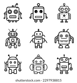 Robots Flat Icon Set Isolated On White Background