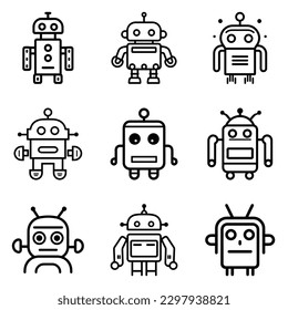 Robots Flat Icon Set Isolated On White Background