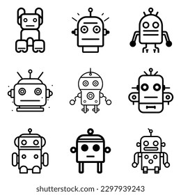 Robots Flat Icon Set Isolated On White Background