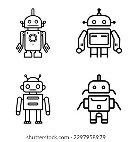 Robots Flat Icon Set Isolated On White Background