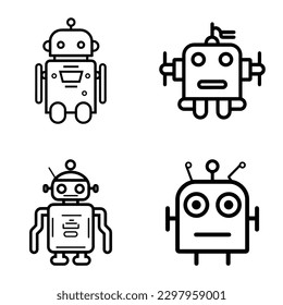 Robots Flat Icon Set Isolated On White Background
