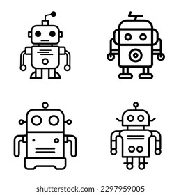 Robots Flat Icon Set Isolated On White Background