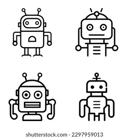 Robots Flat Icon Set Isolated On White Background