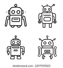 Robots Flat Icon Set Isolated On White Background
