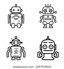 Robots Flat Icon Set Isolated On White Background
