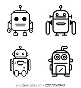 Robots Flat Icon Set Isolated On White Background