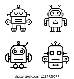 Robots Flat Icon Set Isolated On White Background