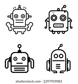 Robots Flat Icon Set Isolated On White Background