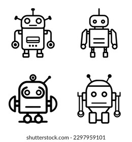 Robots Flat Icon Set Isolated On White Background
