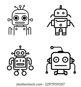 Robots Flat Icon Set Isolated On White Background