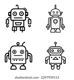 Robots Flat Icon Set Isolated On White Background