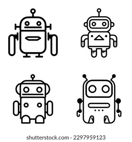 Robots Flat Icon Set Isolated On White Background