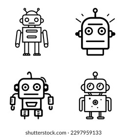 Robots Flat Icon Set Isolated On White Background