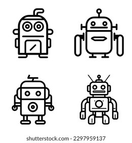 Robots Flat Icon Set Isolated On White Background