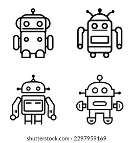 Robots Flat Icon Set Isolated On White Background