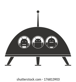 robots in a flying saucer
