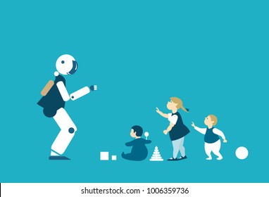 Robots are future babysitters and teachers. RPA, Robotic Process Automatisation concept.