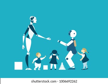 Robots are future babysitters and teachers. RPA, Robotic Process Automatisation concept.