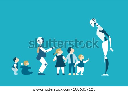 Robots are future babysitters and teachers. RPA, Robotic Process Automatisation concept.