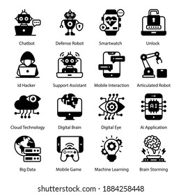 
Robots and Future Technology Solid Icons Set 