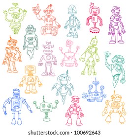 Robots Hand Drawn Doodle Set - for scrapbook or your design in vector