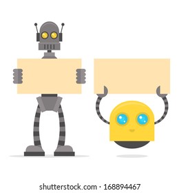 Robots holding blank poster