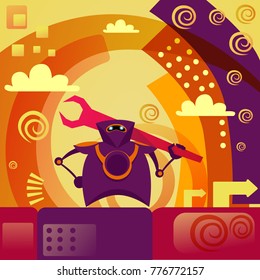 Robots Holding Wrench Or Spanner Tech Support And Artificial Intelligence Concept Vector Illustration