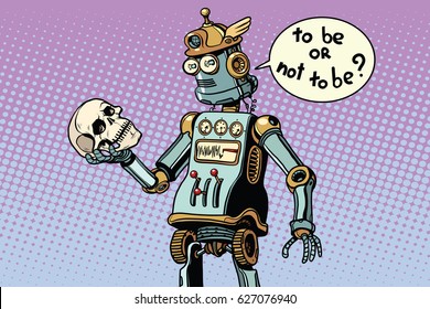 robots and humanity, a scene from hamlet. Pop art retro vector illustration