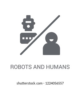 Robots and humans icon. Trendy Robots and humans logo concept on white background from Artificial Intelligence collection. Suitable for use on web apps, mobile apps and print media.