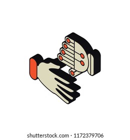 Robots and humans isometric left top view 3D icon