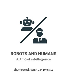 Robots and humans vector icon on white background. Flat vector robots and humans icon symbol sign from modern artificial intellegence and future technology collection for mobile concept and web apps 