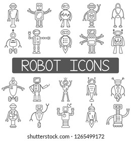 Robots icons set. Linear style vector illustration