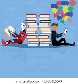 The robots are learning a lot of skills, So oneday, they may be smarter than us because we don't develop new skills - vector Illustration

