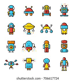 Robots line flat icons