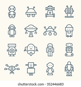 Robots line icon set